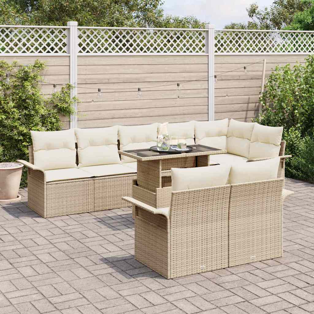 Conjunto de Sofá de Jardim 9 pcs Bege Rattan Sintético