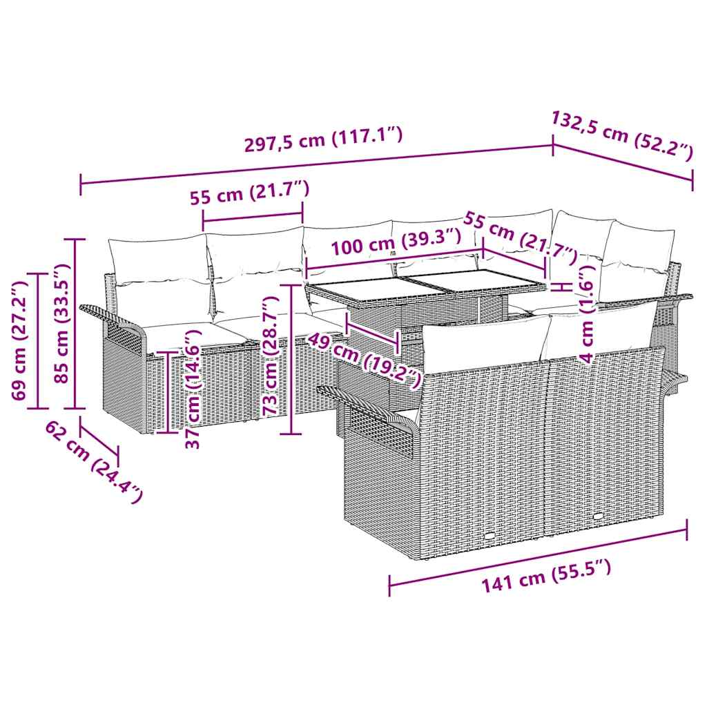 Conjunto de Sofá de Jardim 9 pcs Bege Rattan Sintético