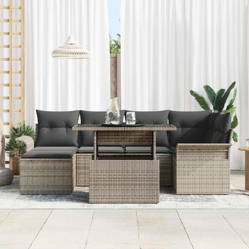 Conjunto de Sofá de Jardim 7 pcs Cinzeto Rattan Sintético