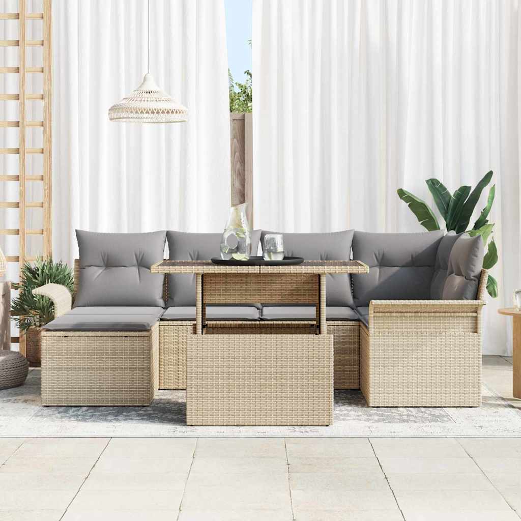 Conjunto de Sofá de Jardim 7 pcs Bege Rattan Sintético