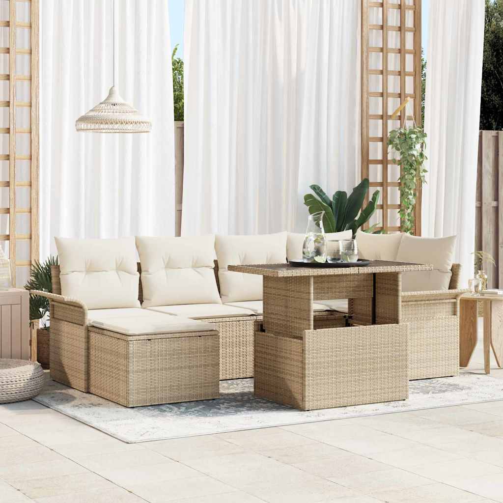 Conjunto de Sofá de Jardim 7 pcs Bege Rattan Sintético