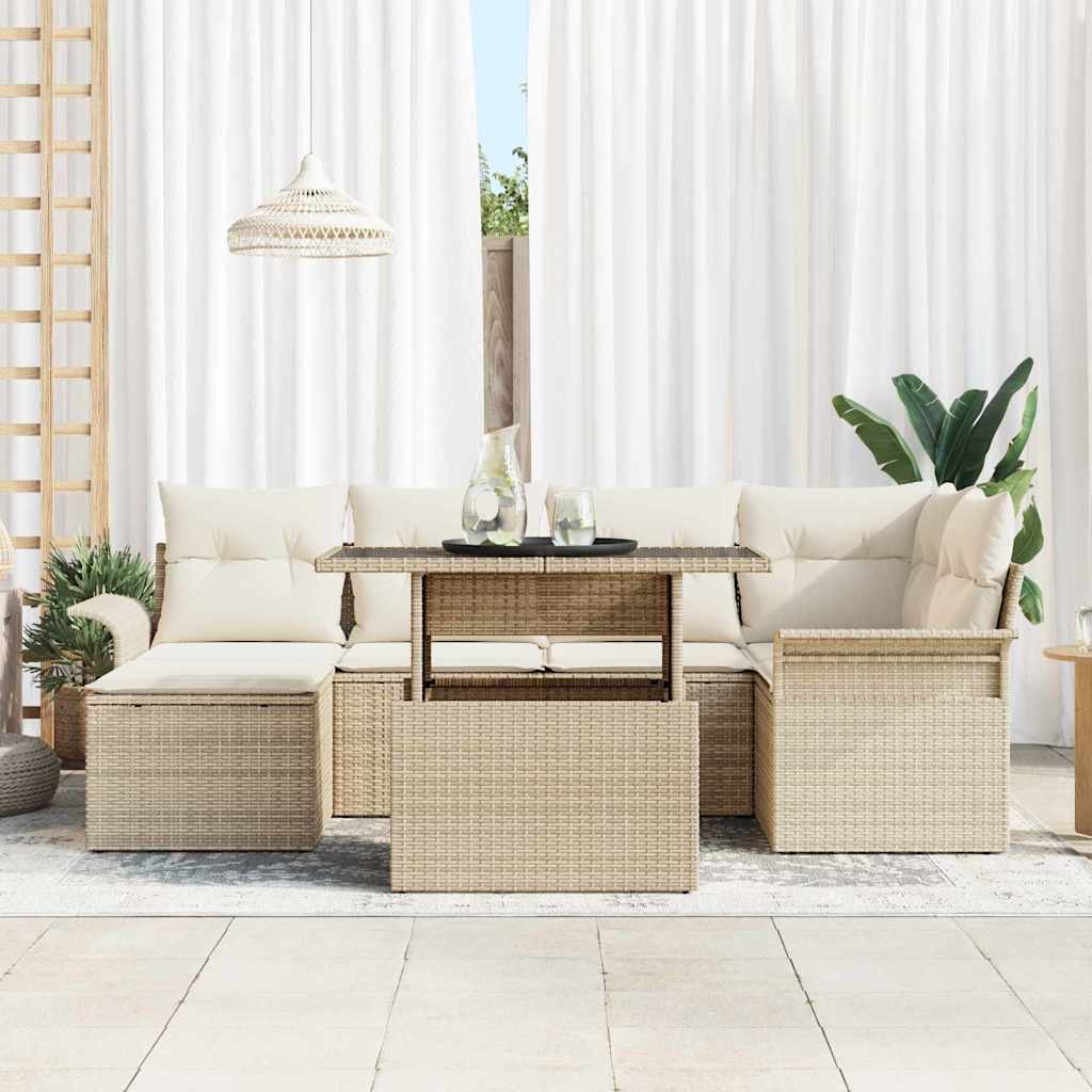 Conjunto de Sofá de Jardim 7 pcs Bege Rattan Sintético