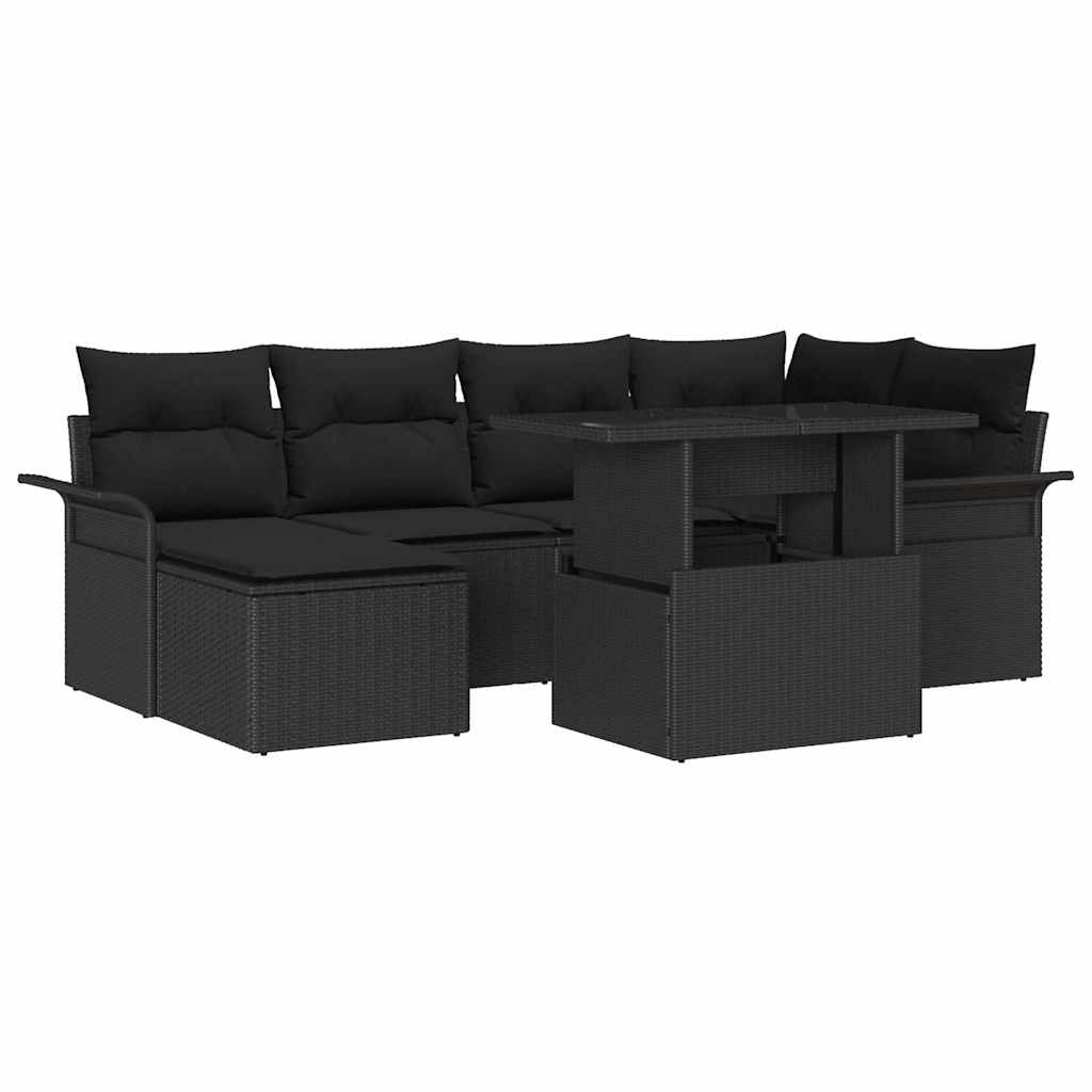 Conjunto de Sofá de Jardim 7 pcs Preto Rattan Sintético