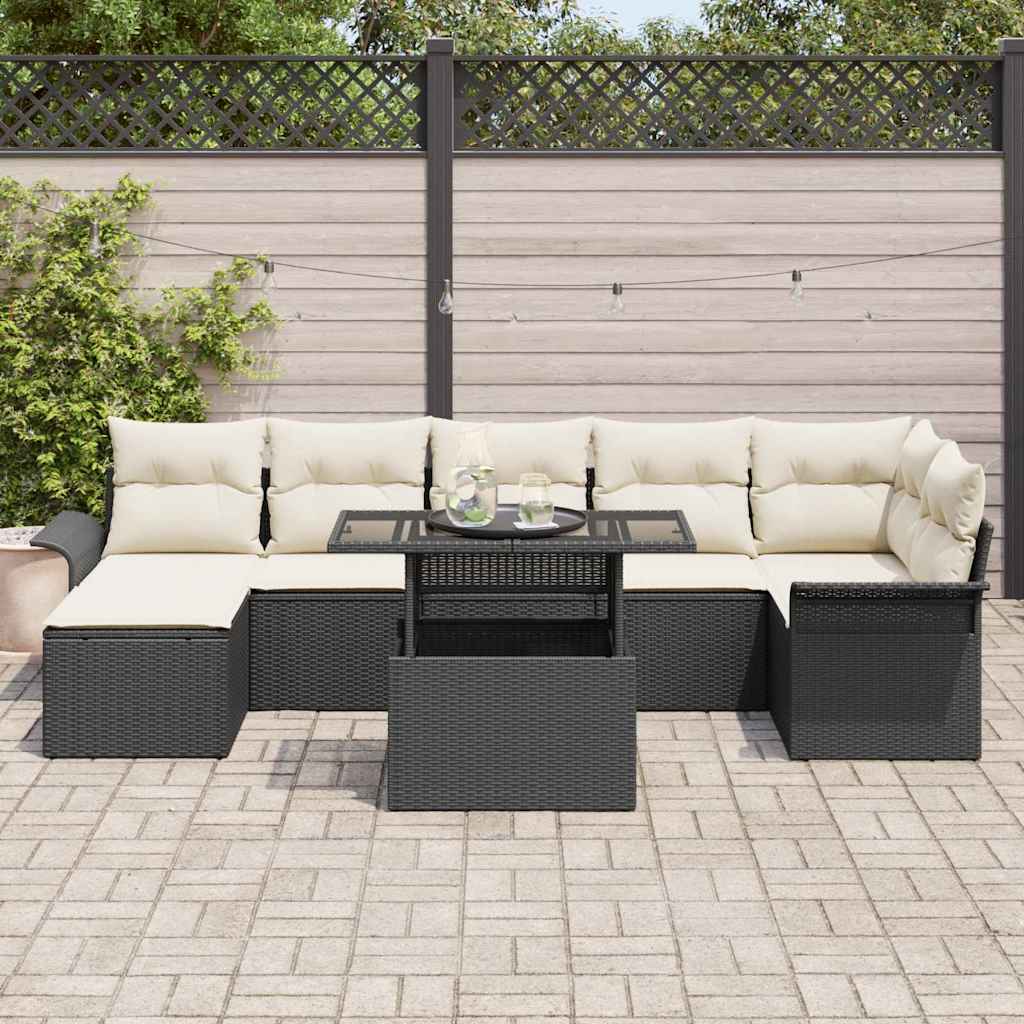 Conjunto de Sofá de Jardim 8 pcs Preto Rattan Sintético