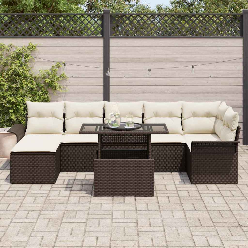 Conjunto de Sofá de Jardim 8 pcs Castanho Rattan Sintético