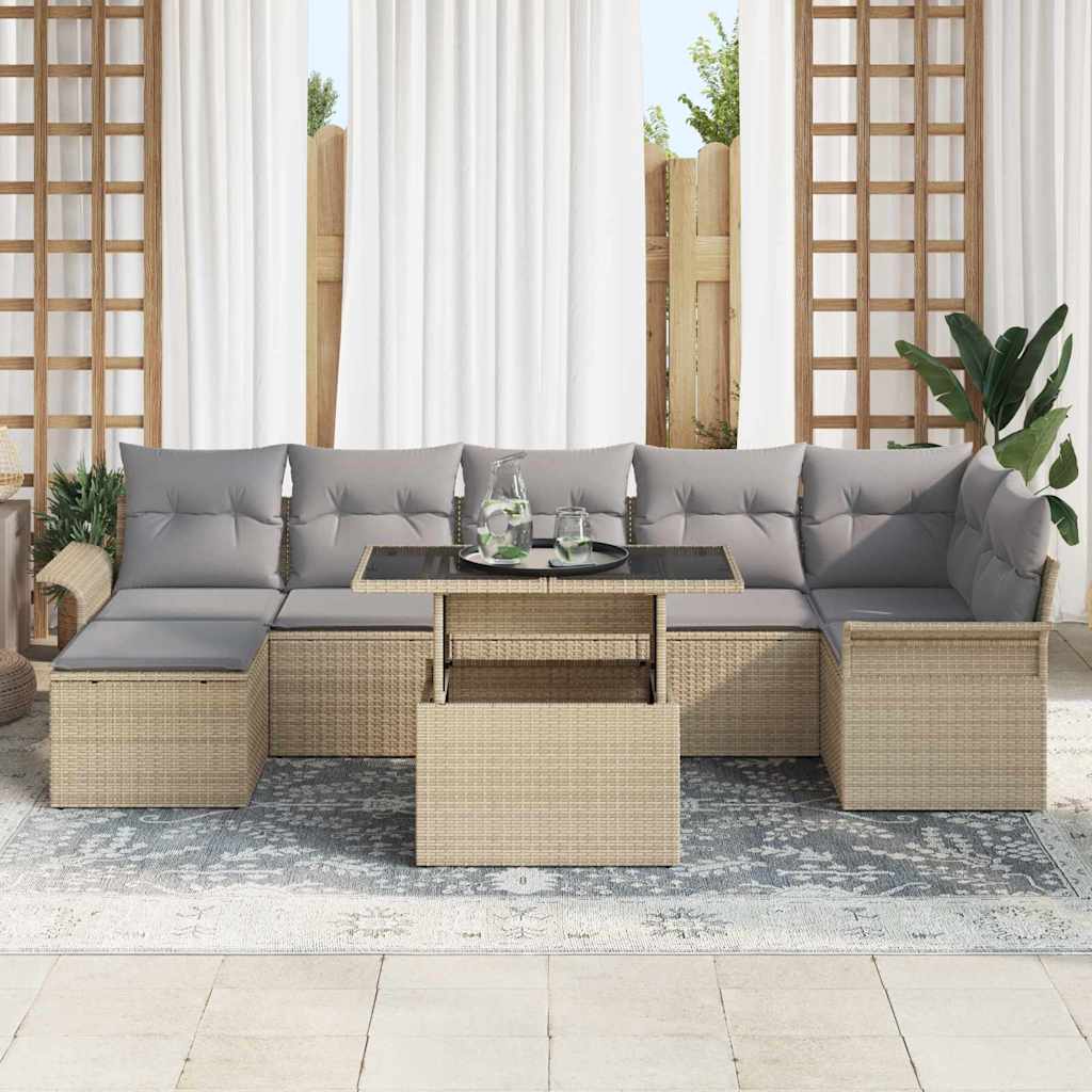 Conjunto de Sofá de Jardim 8 pcs Bege Rattan Sintético