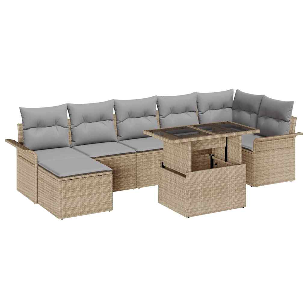 Conjunto de Sofá de Jardim 8 pcs Bege Rattan Sintético