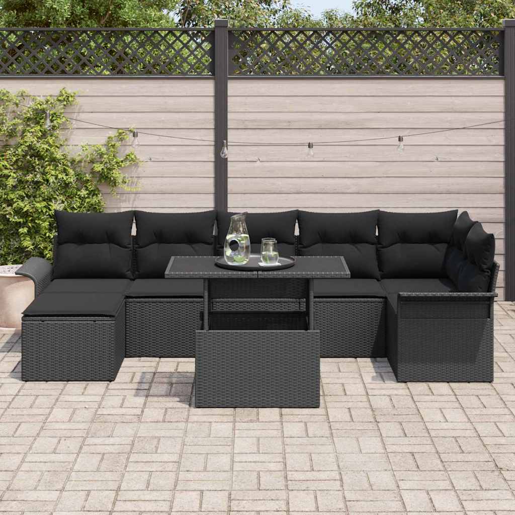 Conjunto de Sofá de Jardim 8 pcs Preto Rattan Sintético