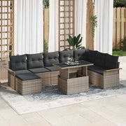 Conjunto de Sofá de Jardim 9 pcs Cinzeto Rattan Sintético