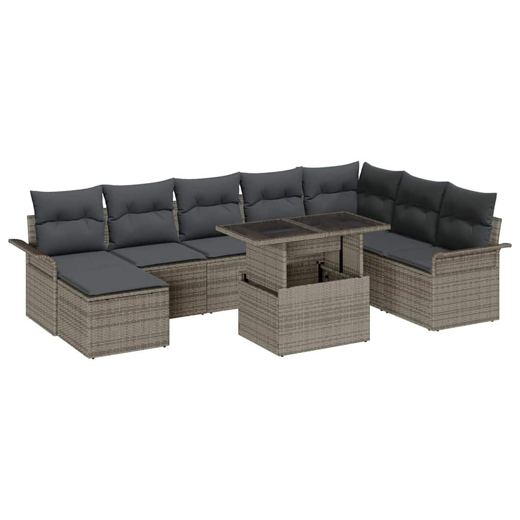Conjunto de Sofá de Jardim 9 pcs Cinzeto Rattan Sintético