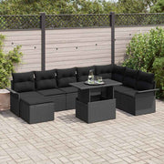 Conjunto de Sofá de Jardim 9 pcs Preto Rattan Sintético