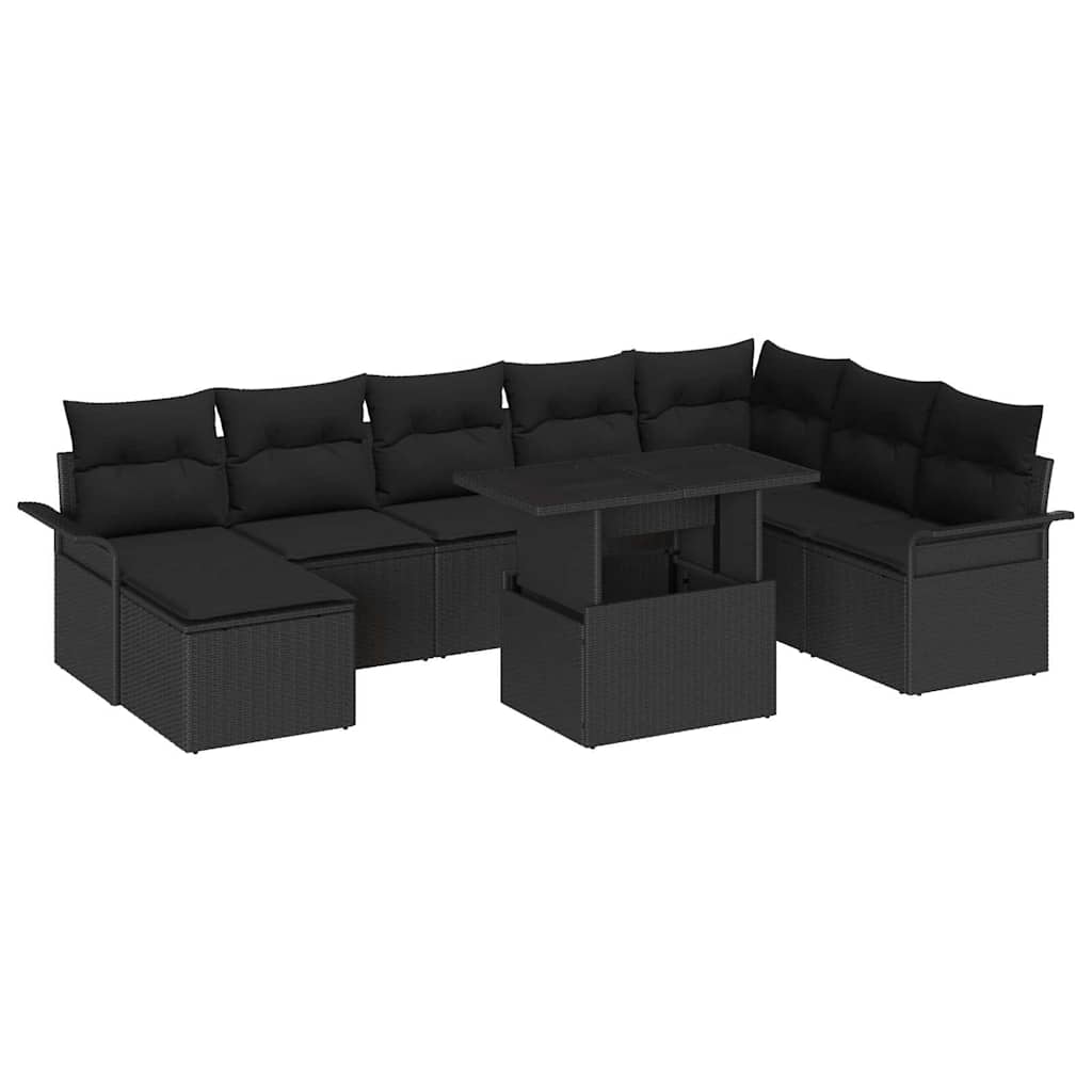 Conjunto de Sofá de Jardim 9 pcs Preto Rattan Sintético