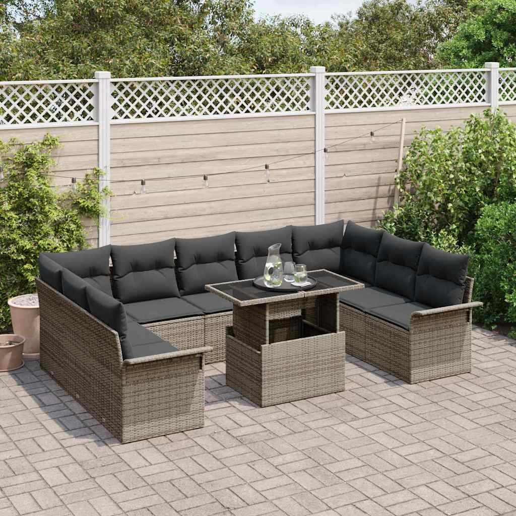 Conjunto de Sofá de Jardim 10 pcs Cinzeto Rattan Sintético