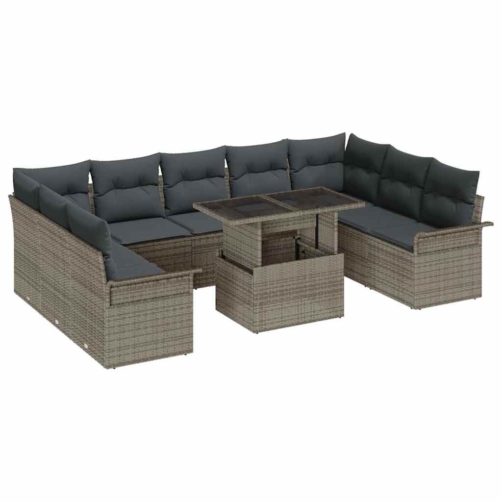 Conjunto de Sofá de Jardim 10 pcs Cinzeto Rattan Sintético