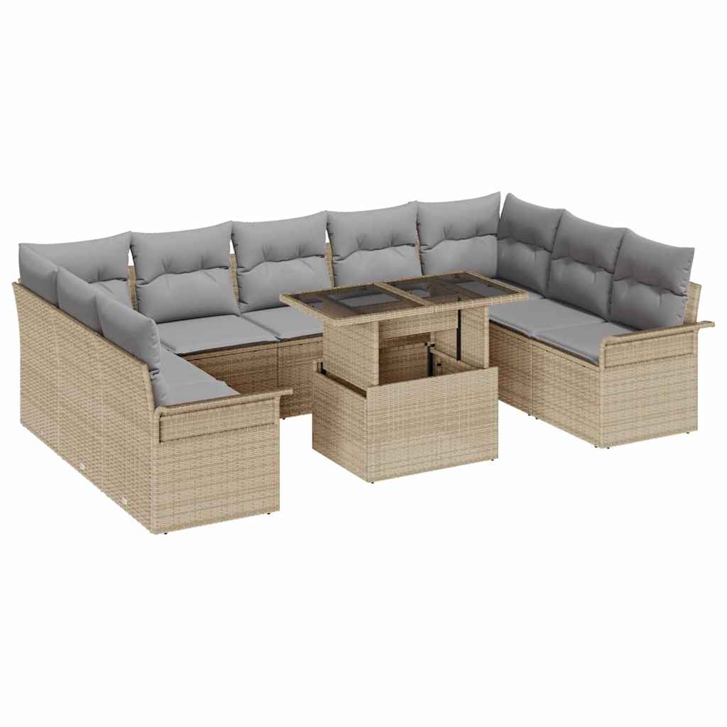 Conjunto de Sofá de Jardim 10 pcs Bege Rattan Sintético