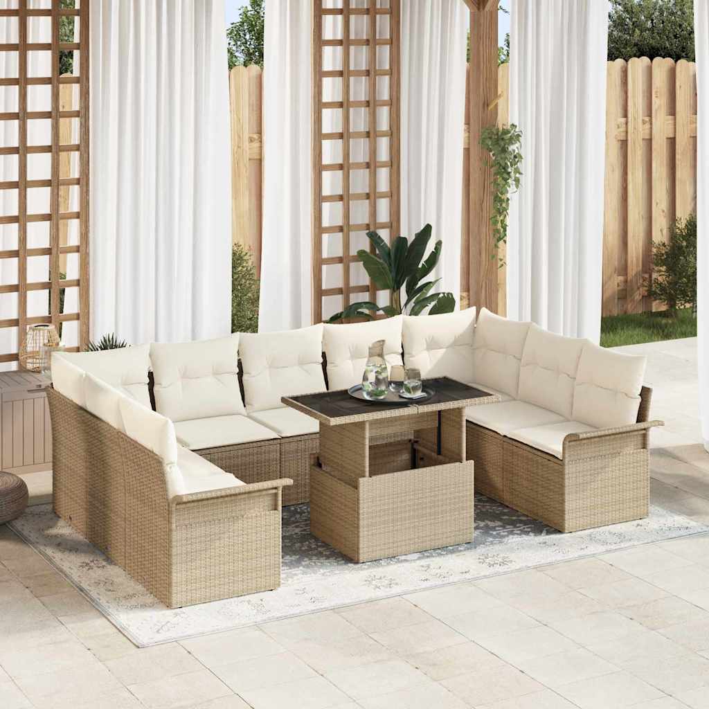 Conjunto de Sofá de Jardim 10 pcs Bege Rattan Sintético
