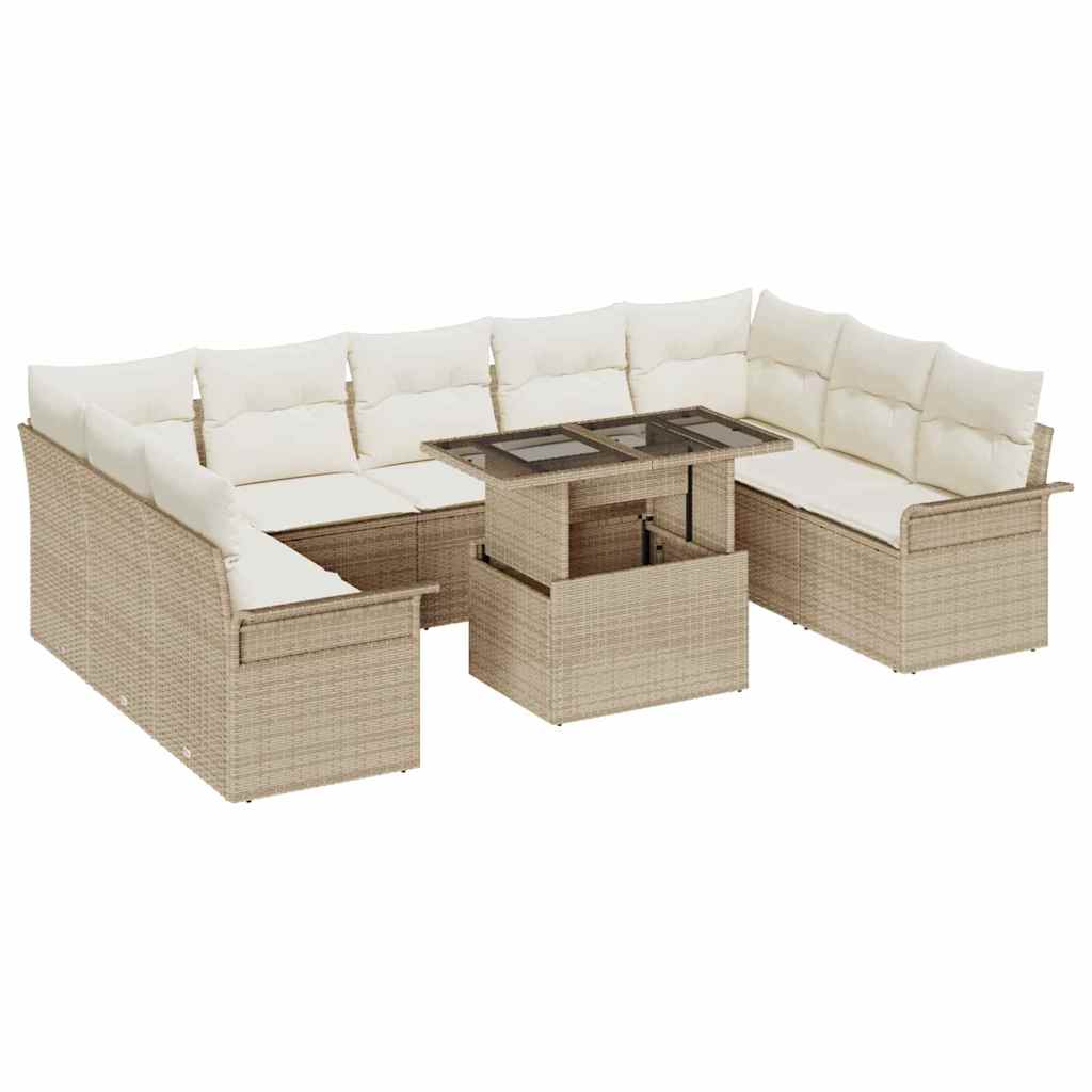 Conjunto de Sofá de Jardim 10 pcs Bege Rattan Sintético