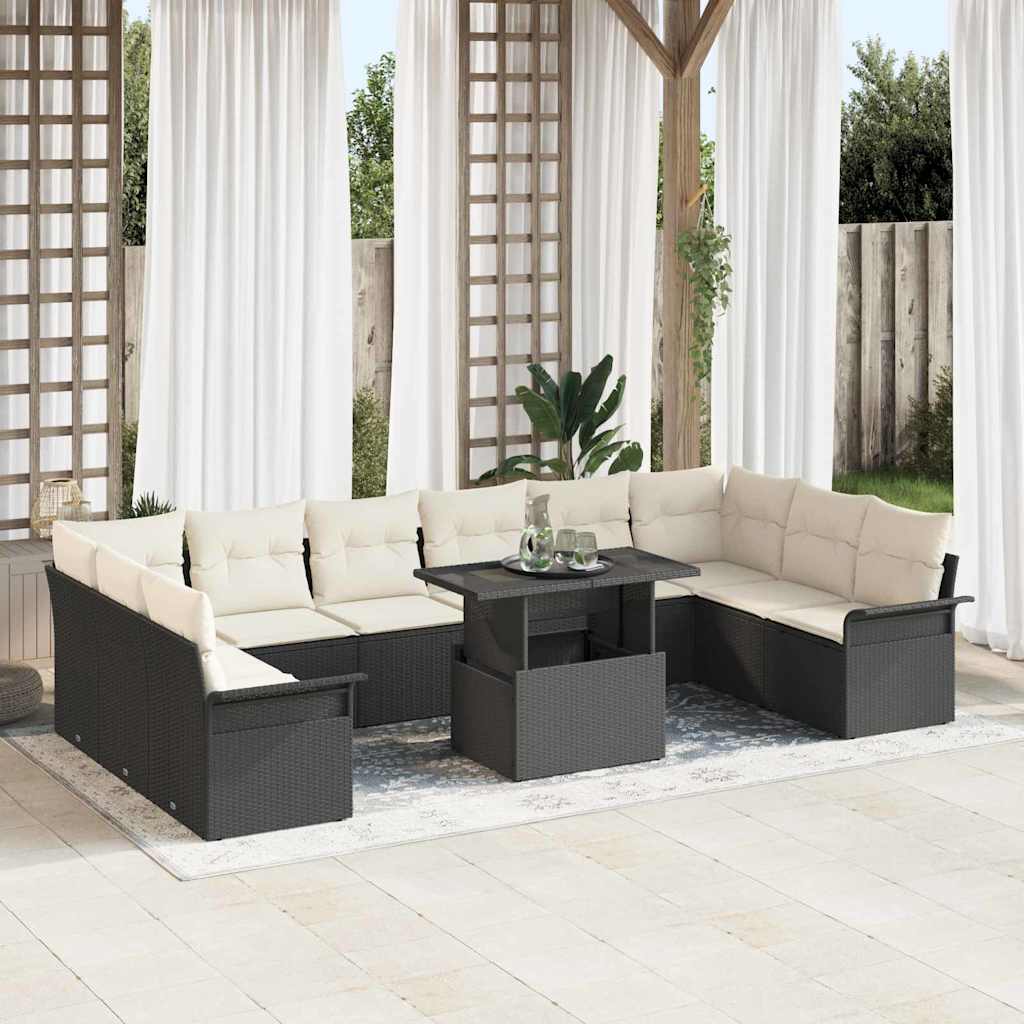 Conjunto de Sofá de Jardim 11 pcs Preto Rattan Sintético