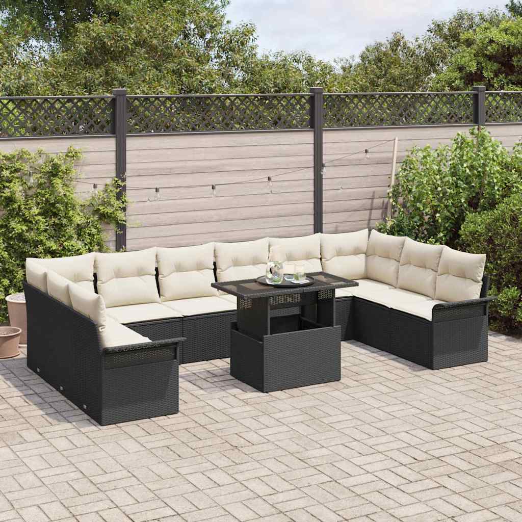 Conjunto de Sofá de Jardim 11 pcs Preto Rattan Sintético