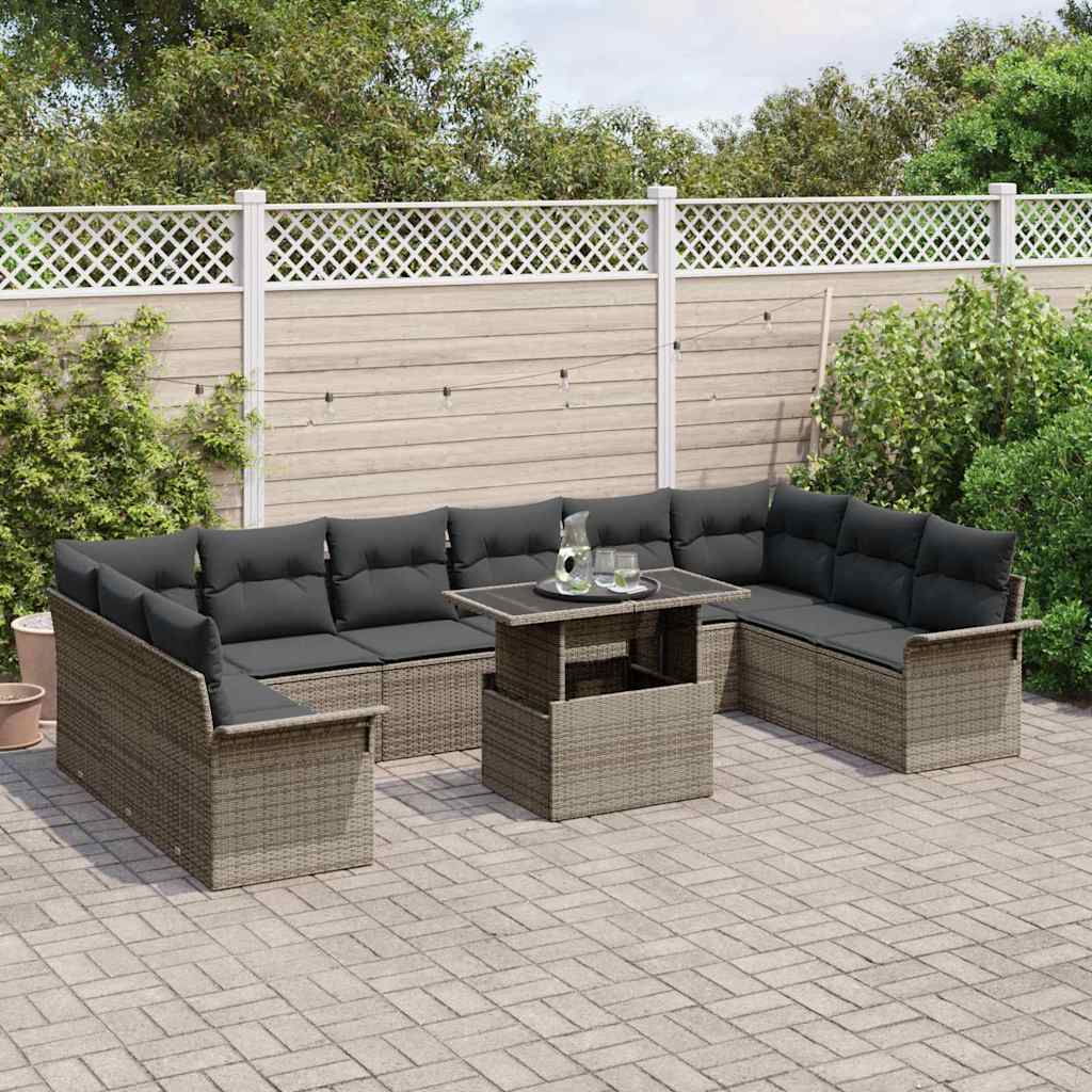 Conjunto de Sofá de Jardim 11 pcs Cinzeto Rattan Sintético