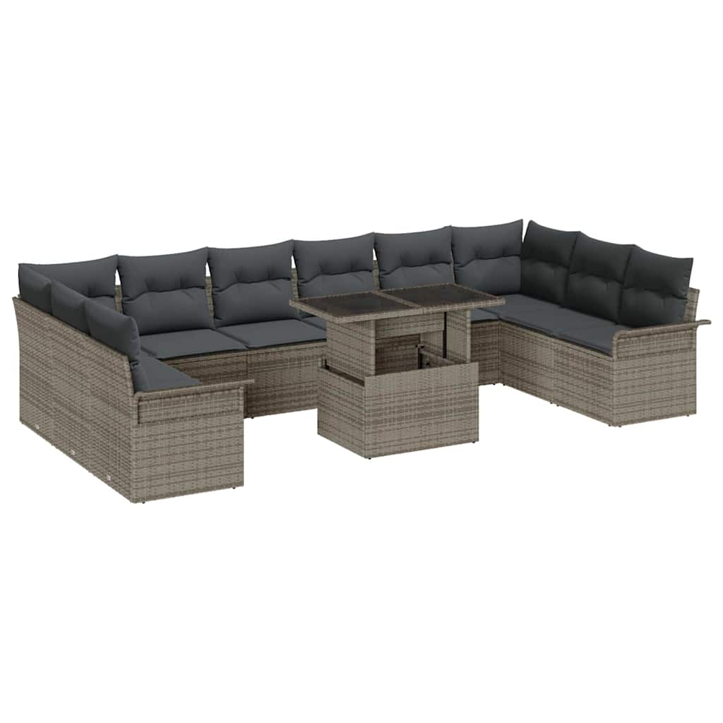 Conjunto de Sofá de Jardim 11 pcs Cinzeto Rattan Sintético