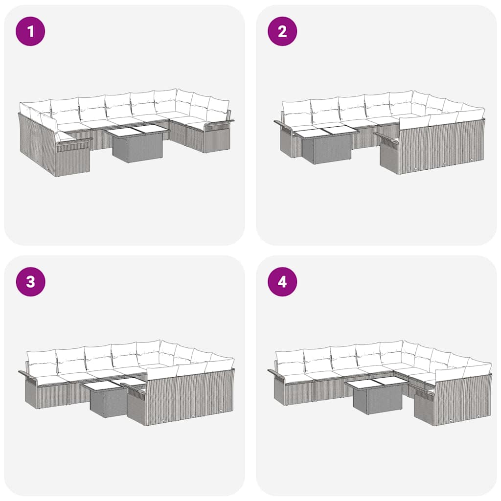 Conjunto de Sofá de Jardim 11 pcs Cinzeto Rattan Sintético