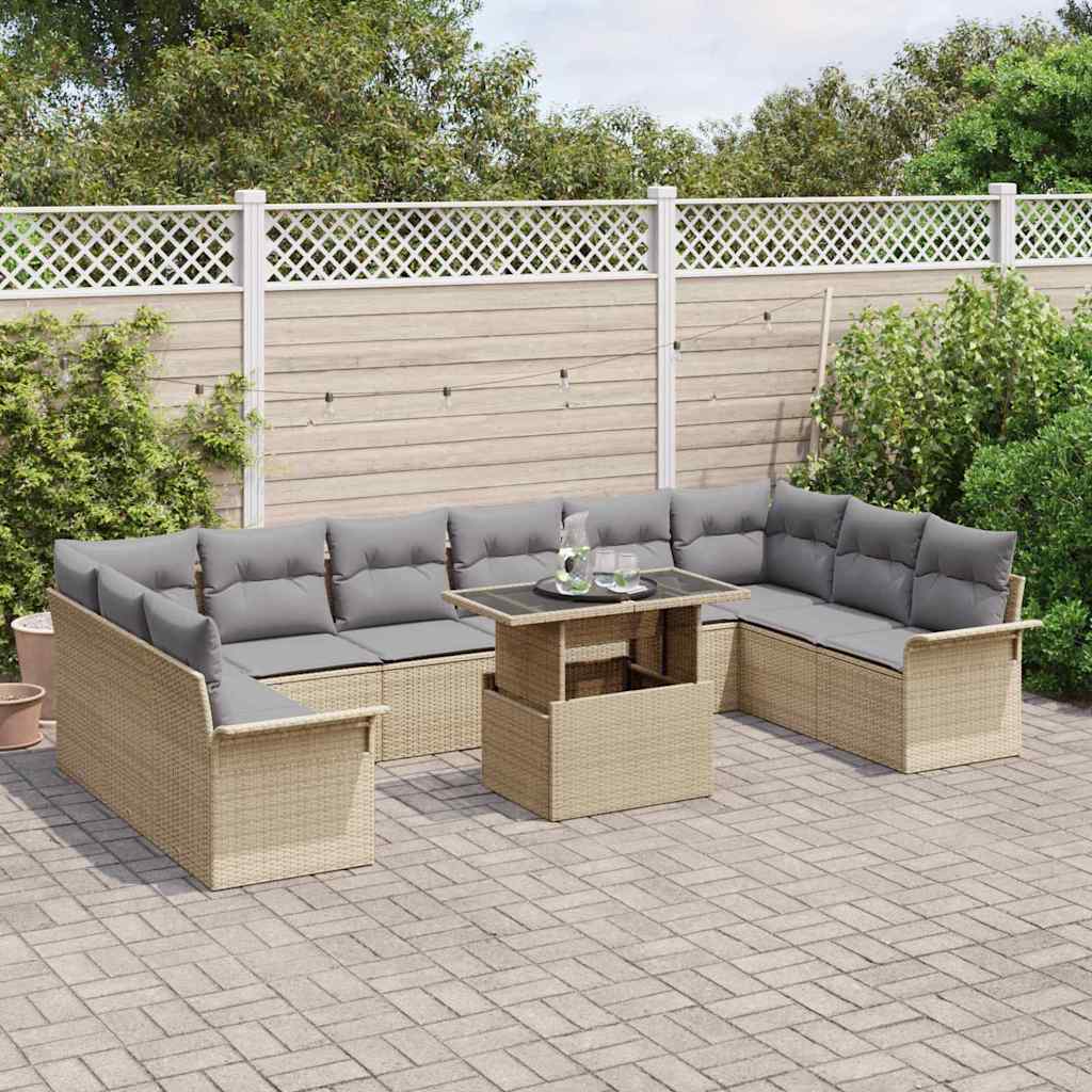 Conjunto de Sofá de Jardim 11 pcs Bege Rattan Sintético