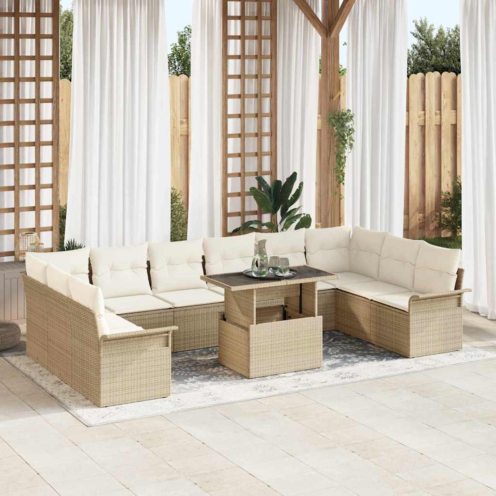Conjunto de Sofá de Jardim 11 pcs Bege Rattan Sintético