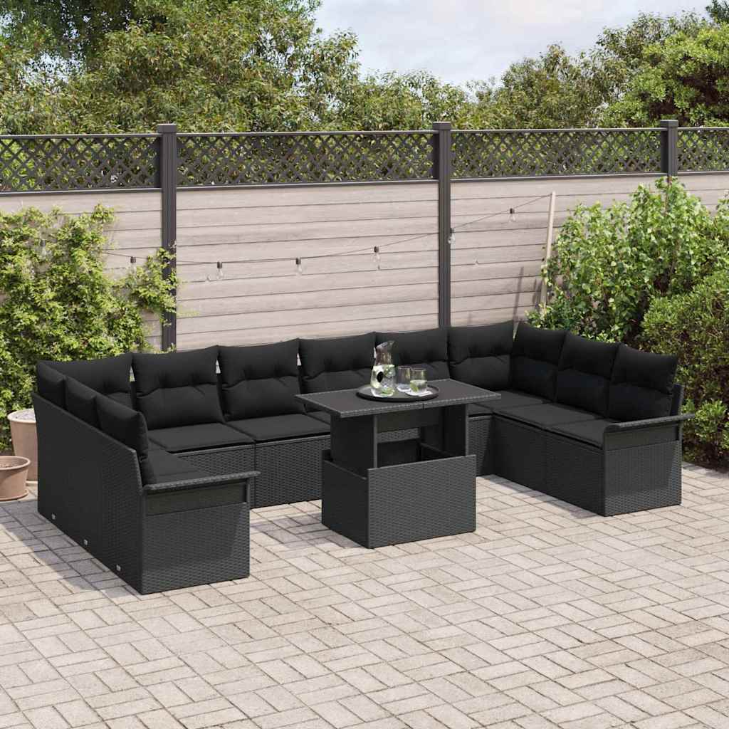 Conjunto de Sofá de Jardim 11 pcs Preto Rattan Sintético