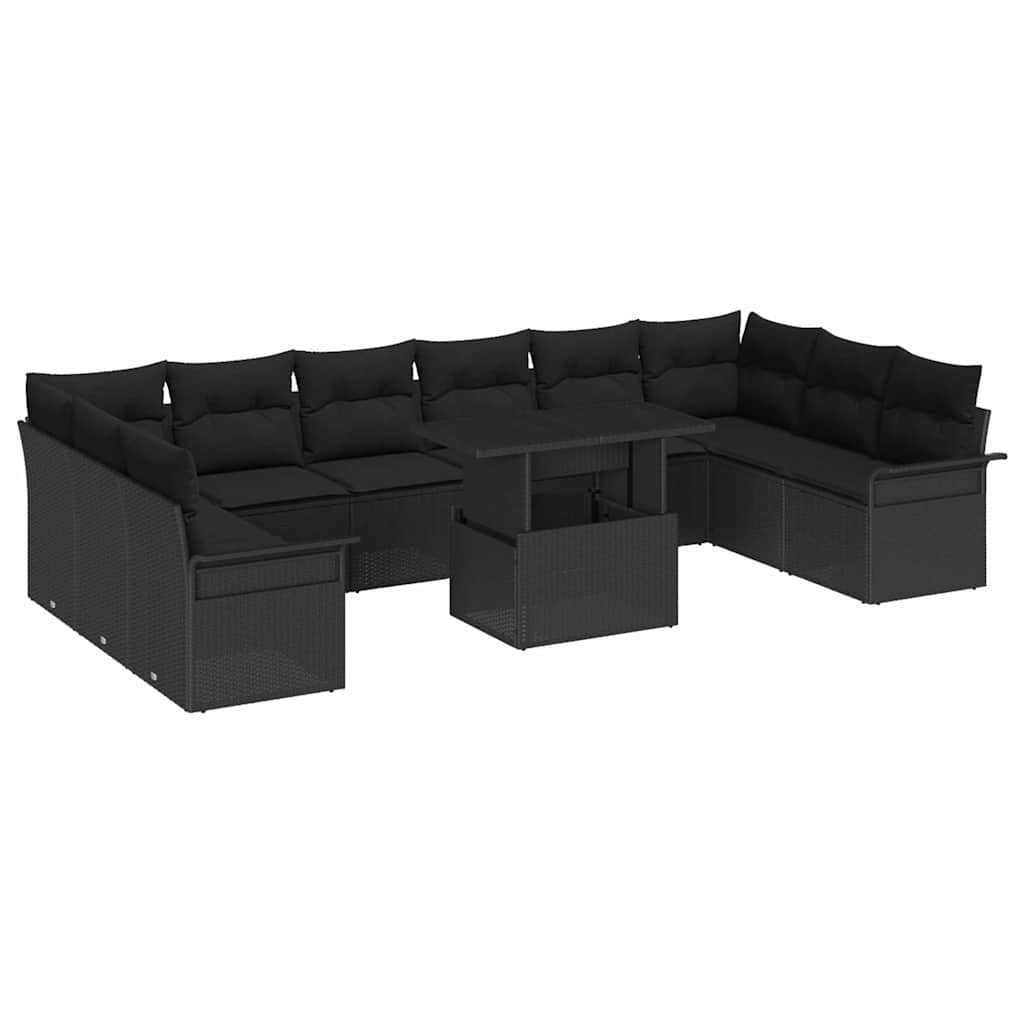 Conjunto de Sofá de Jardim 11 pcs Preto Rattan Sintético