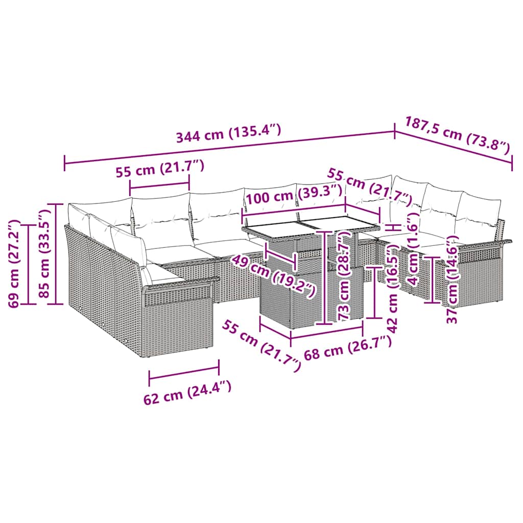 Conjunto de Sofá de Jardim 11 pcs Preto Rattan Sintético