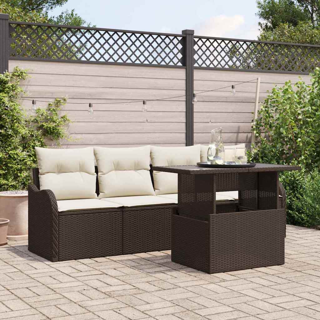 Conjunto de Sofá de Jardim 5 pcs Castanho Rattan Sintético
