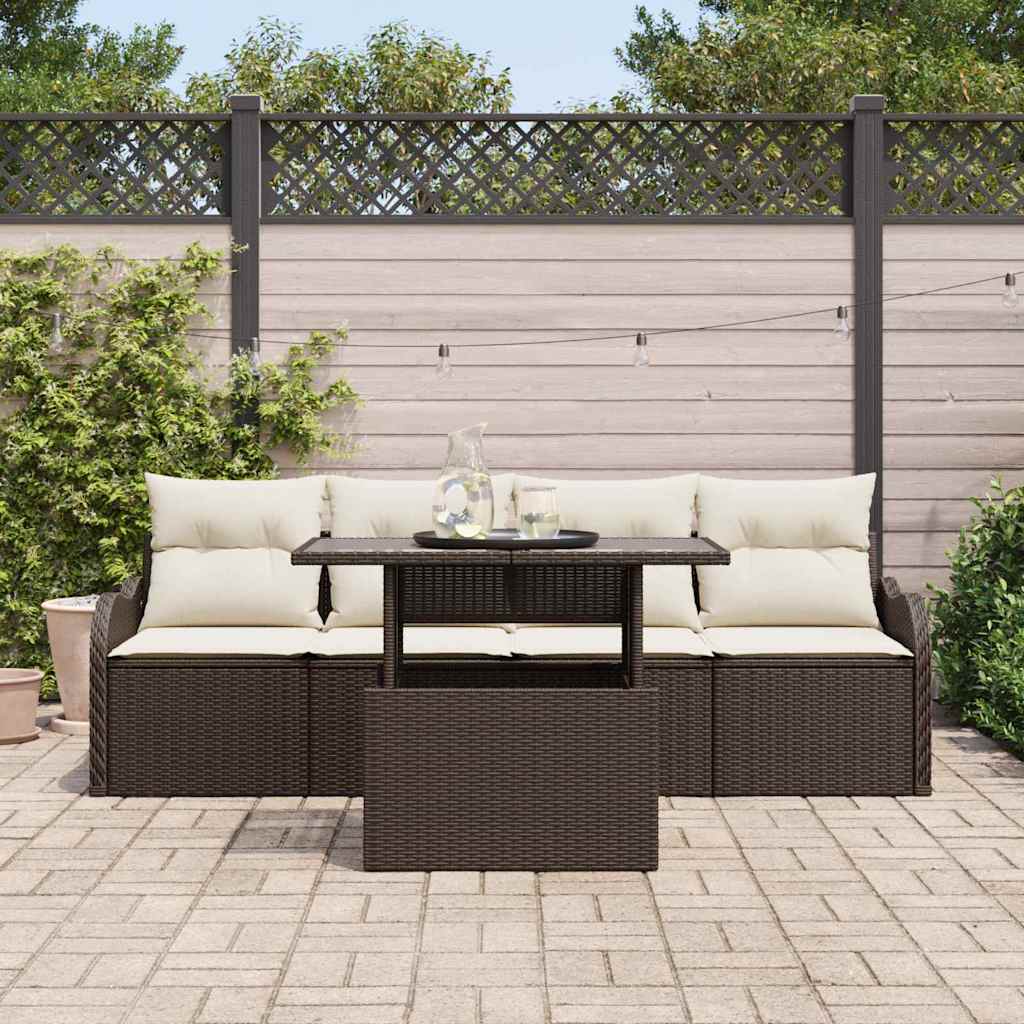 Conjunto de Sofá de Jardim 5 pcs Castanho Rattan Sintético