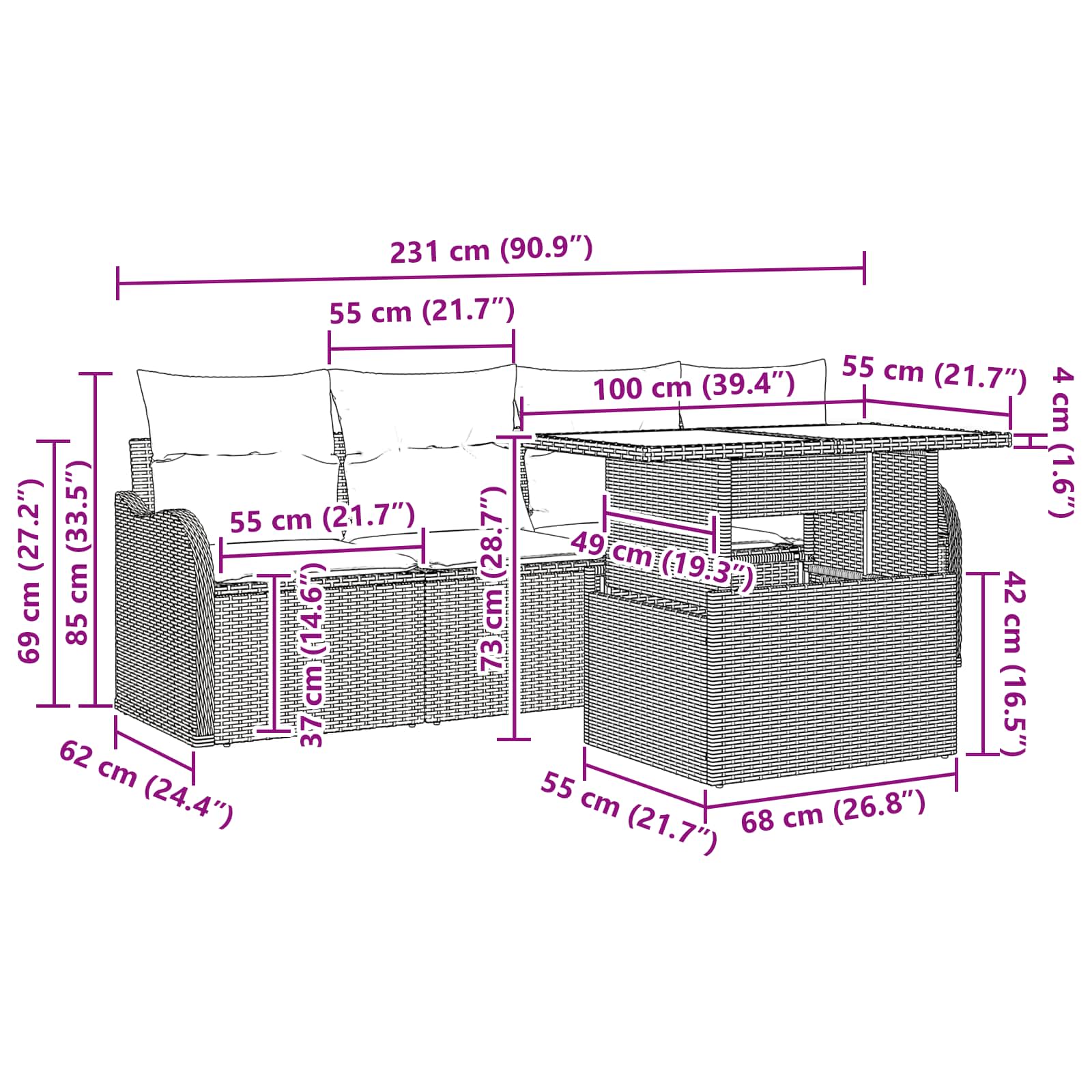 Conjunto de Sofá de Jardim 5 pcs Castanho Rattan Sintético