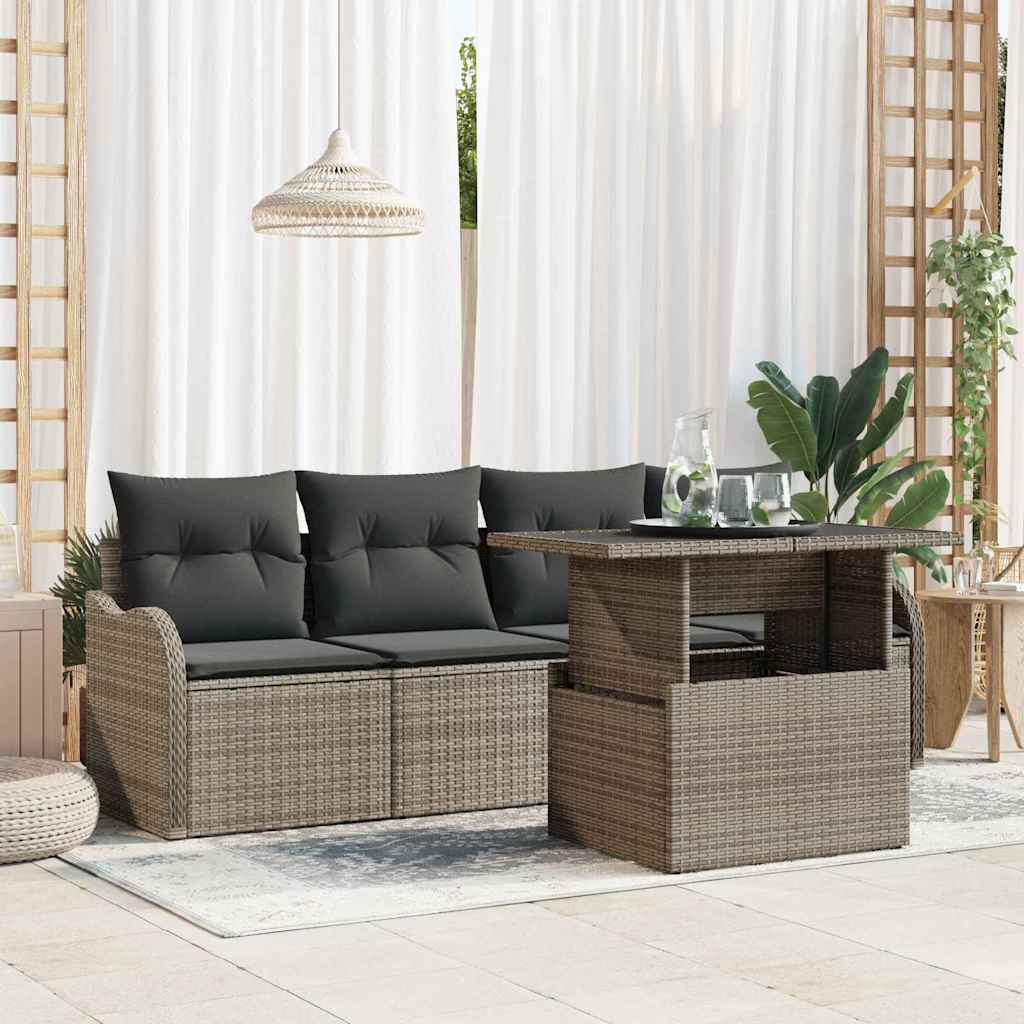 Conjunto de Sofá de Jardim 5 pcs Cinzeto Rattan Sintético