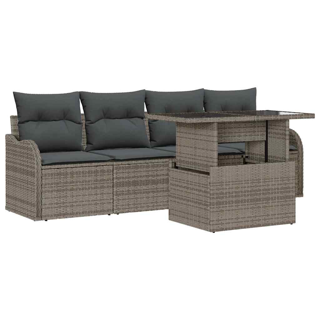 Conjunto de Sofá de Jardim 5 pcs Cinzeto Rattan Sintético