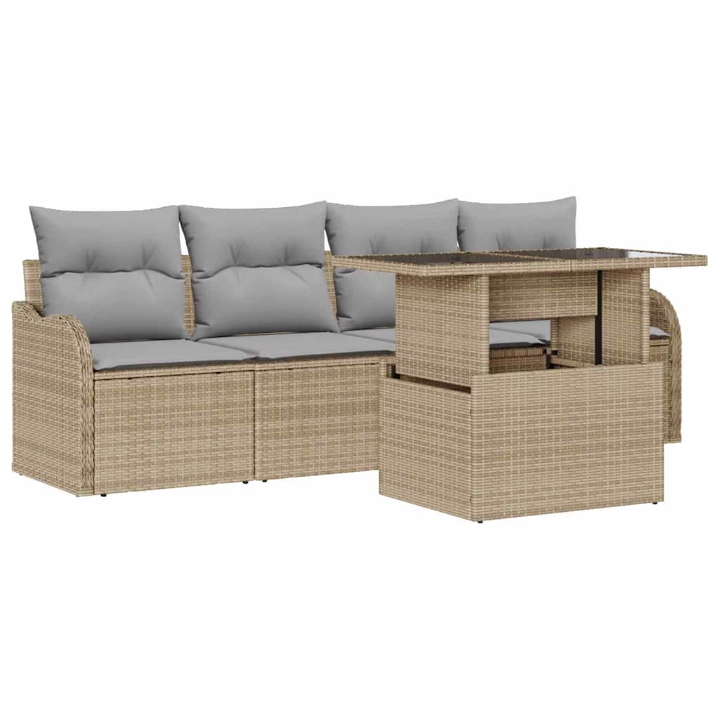 Conjunto de Sofá de Jardim 5 pcs Bege Rattan Sintético