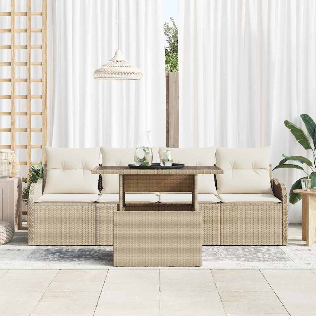 Conjunto de Sofá de Jardim 5 pcs Bege Rattan Sintético