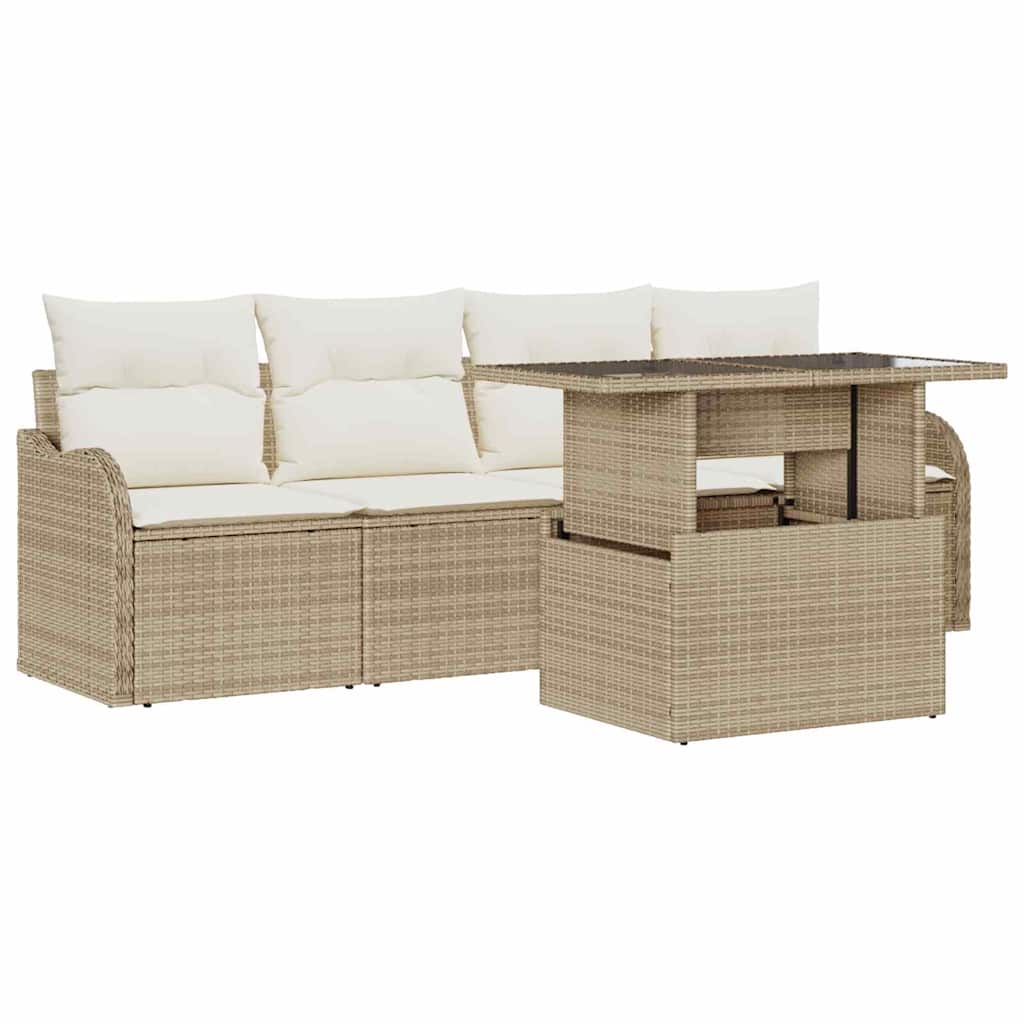 Conjunto de Sofá de Jardim 5 pcs Bege Rattan Sintético