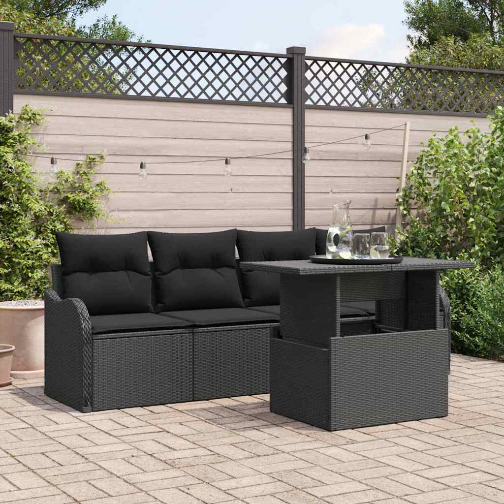 Conjunto de Sofá de Jardim 5 pcs Preto Rattan Sintético