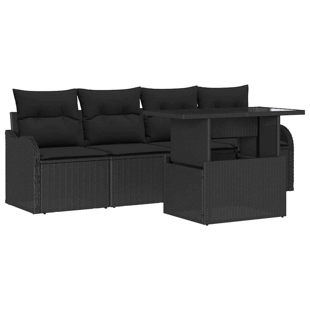 Conjunto de Sofá de Jardim 5 pcs Preto Rattan Sintético