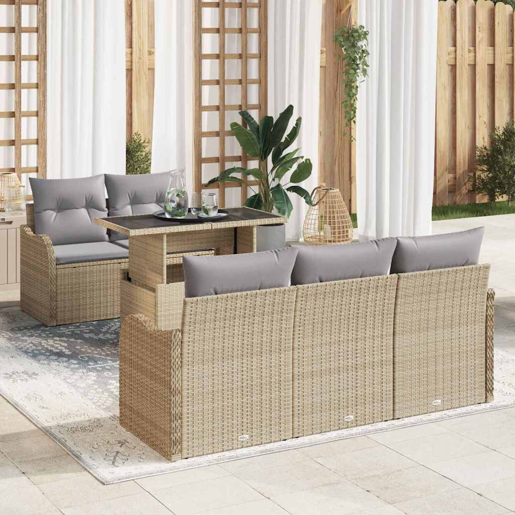 Conjunto de Sofá de Jardim com almofada 6 pcs Bege vime PE