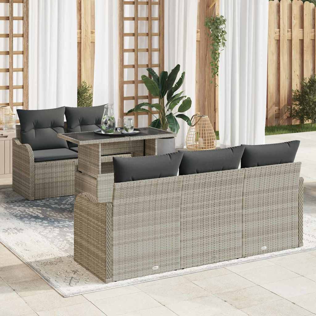 Conjunto de Sofá de Jardim 6 pcs Cinzento-claro vime PE
