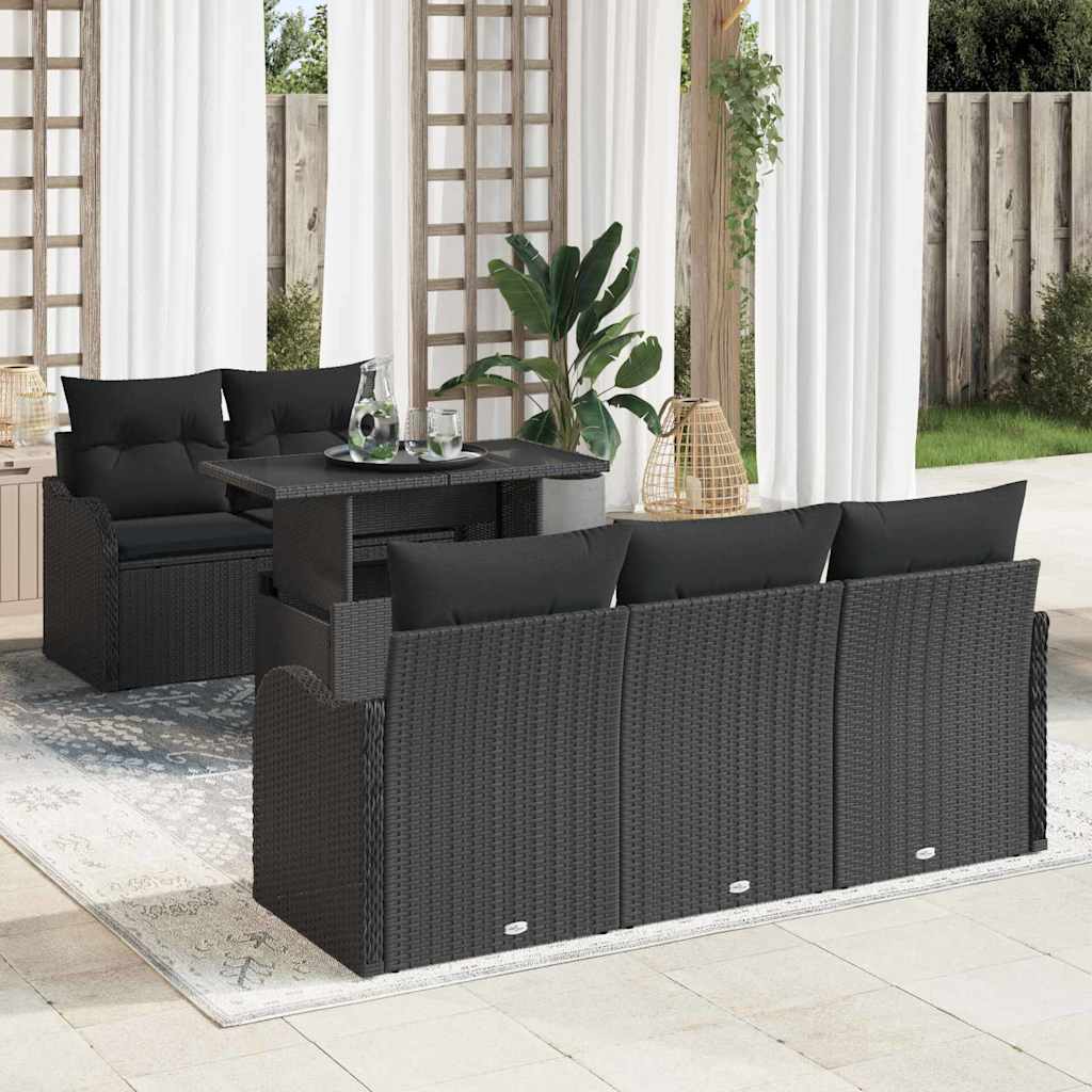 Conjunto de Sofá de Jardim com almofada 6 pcs Preto vime PE