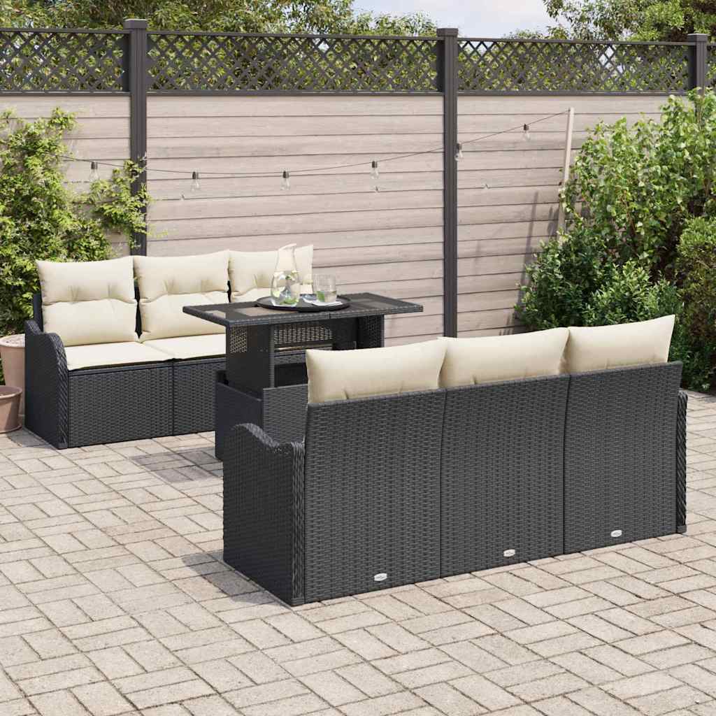 Conjunto de Sofá de Jardim 7 pcs Preto Rattan Sintético