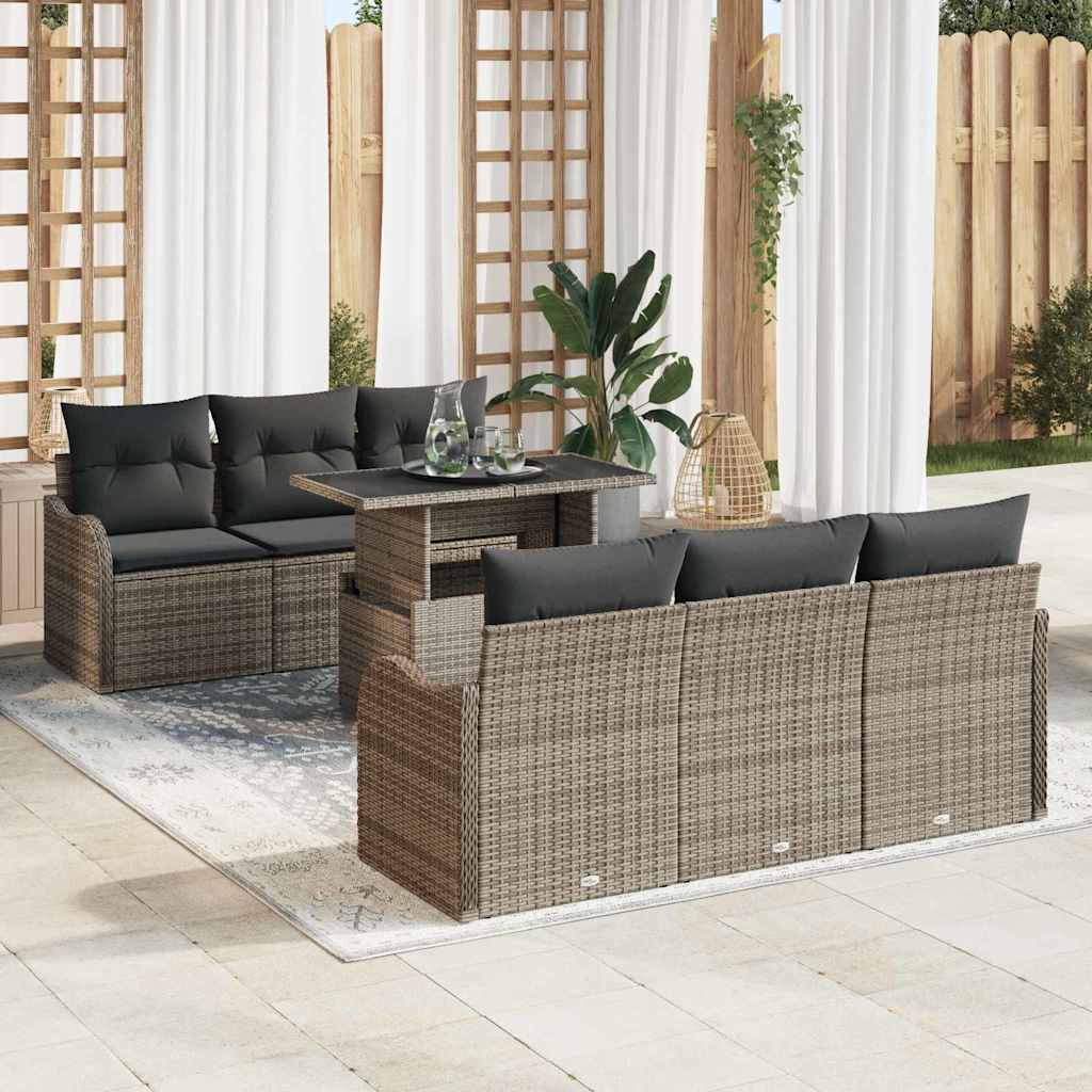 Conjunto de Sofá de Jardim 7 pcs Cinzeto Rattan Sintético