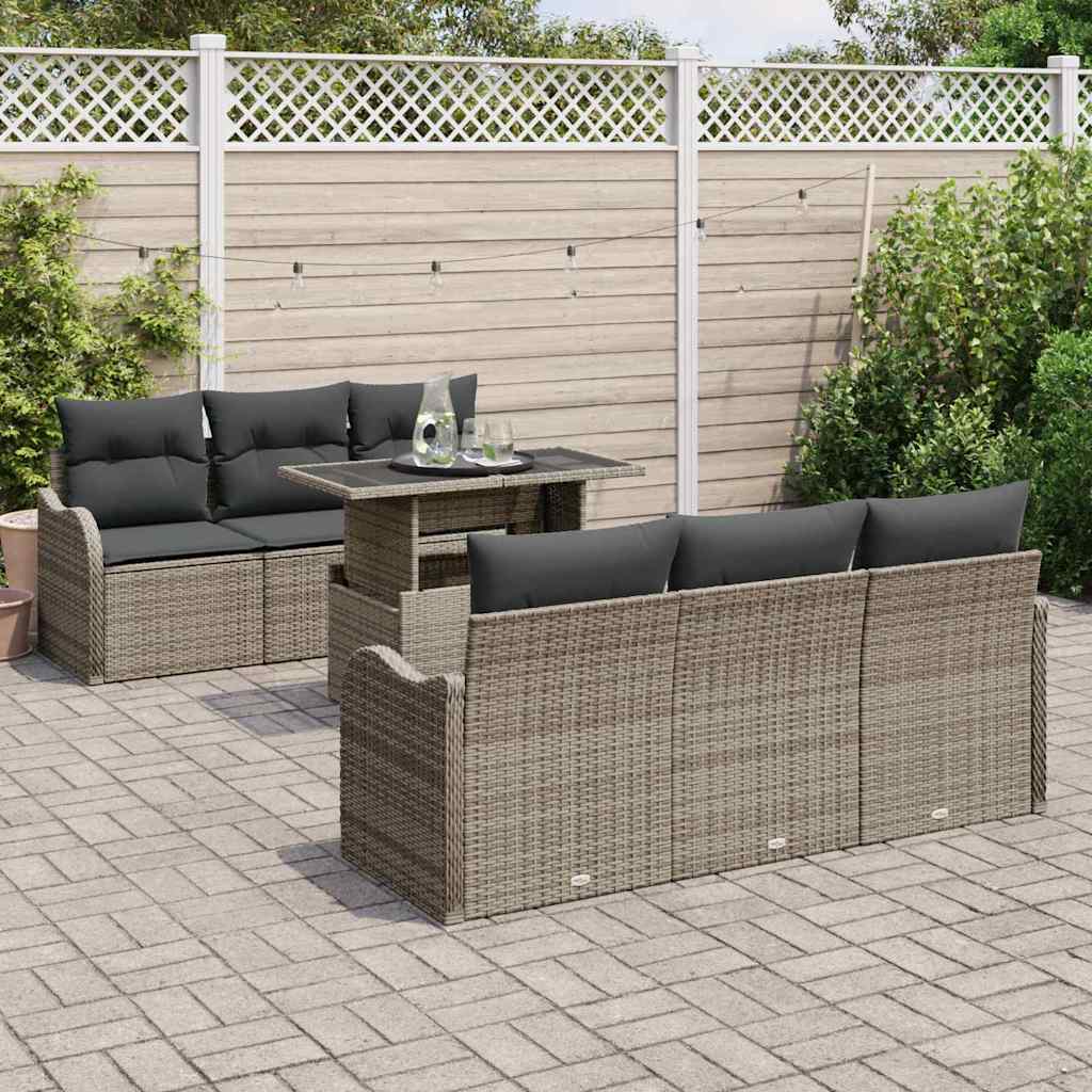 Conjunto de Sofá de Jardim 7 pcs Cinzeto Rattan Sintético