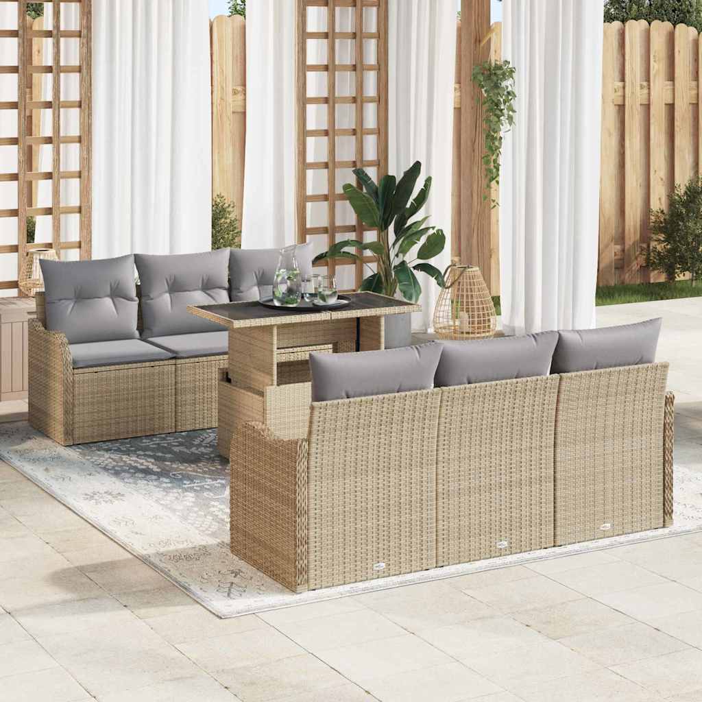 Conjunto de Sofá de Jardim 7 pcs Bege Rattan Sintético