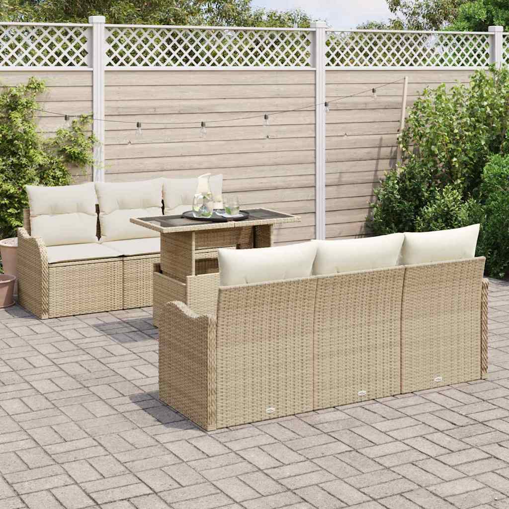 Conjunto de Sofá de Jardim 7 pcs Bege Rattan Sintético