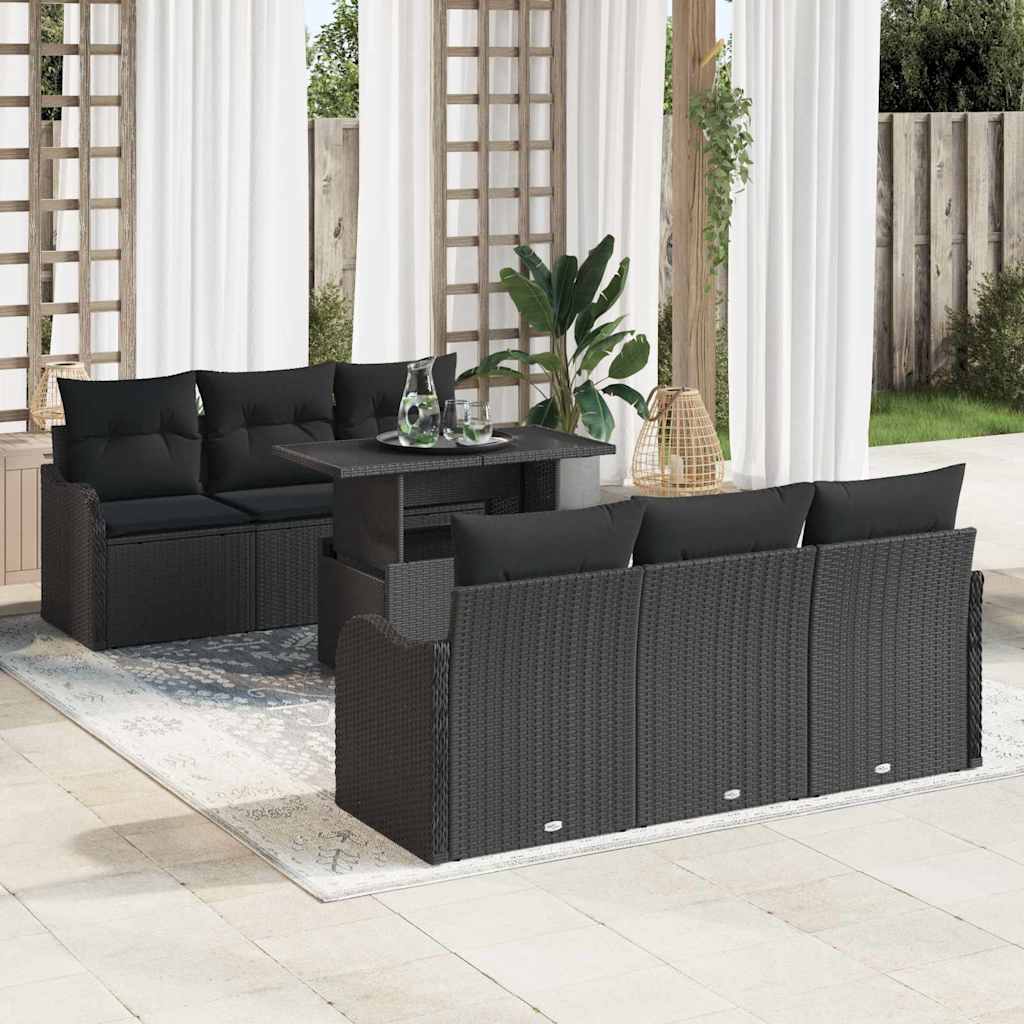 Conjunto de Sofá de Jardim 7 pcs Preto Rattan Sintético